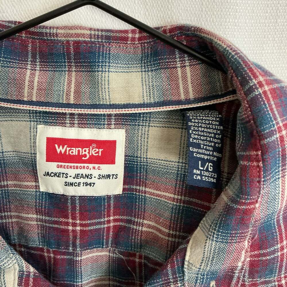 Wrangler Red Blue Plaid Western Long Sleeve Shirt Large - Picture 5 of 6